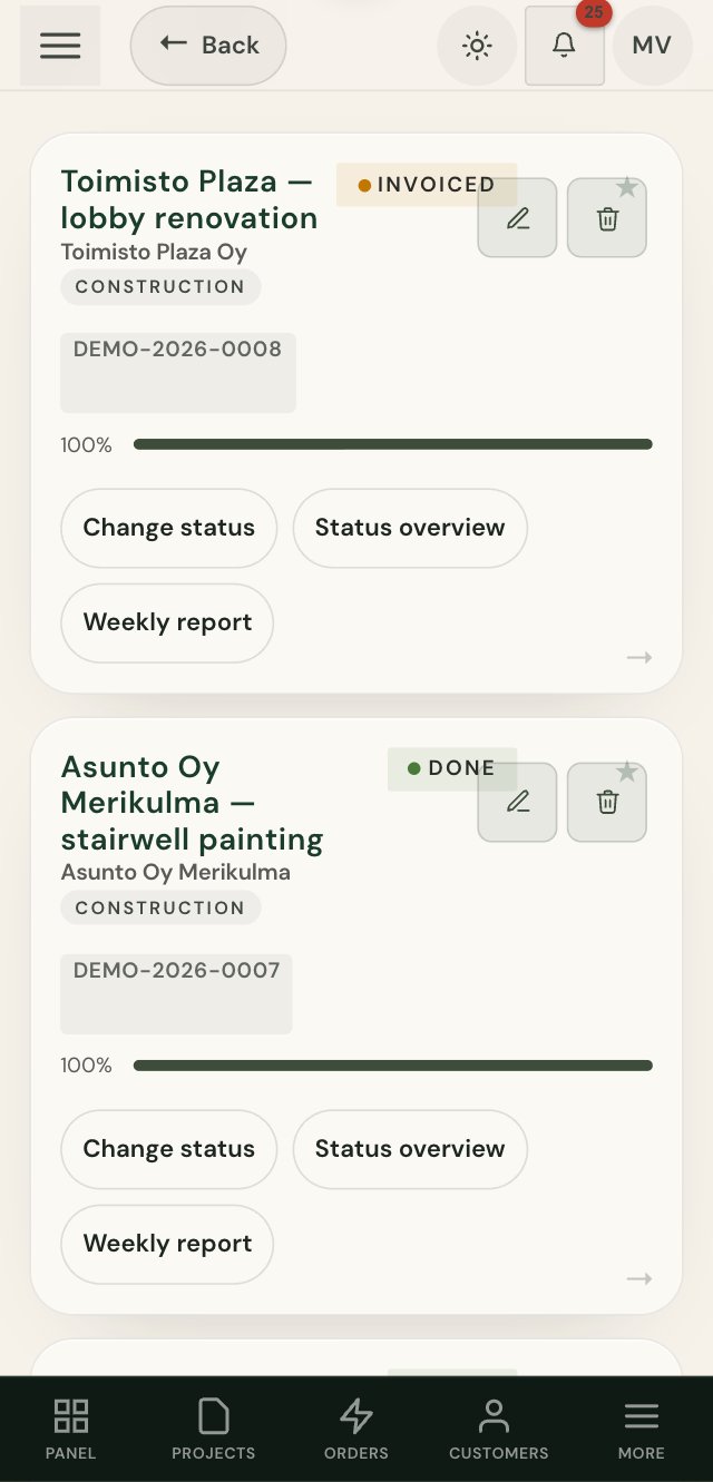 Project view: active jobs and their progress