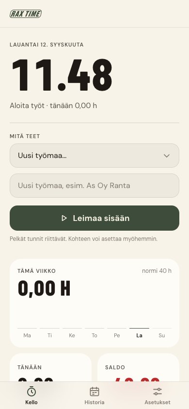 Rax Time: kello, leimausnappi ja viikon tunnit