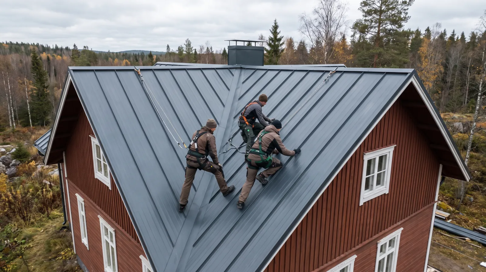 Roofer at work on a roof