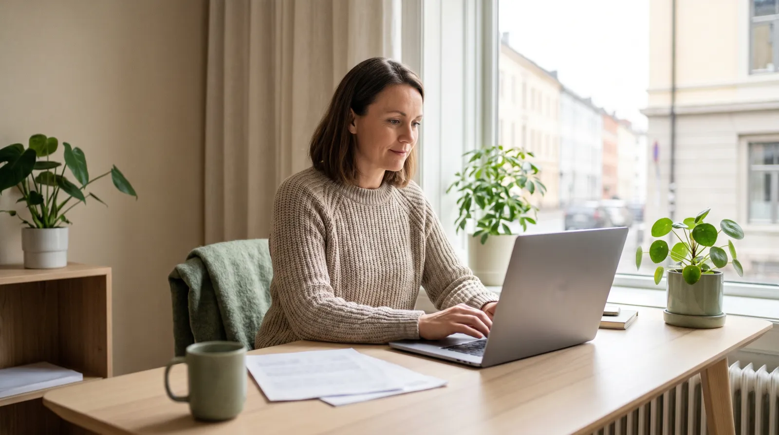 Business owner invoicing on a laptop in an office
